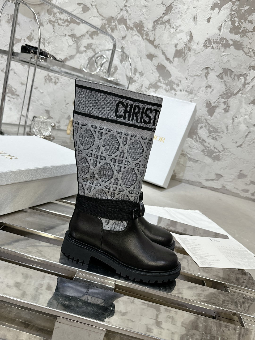 DIOR D-Major Boot In Grey Mix Black Denim Fabric 100570