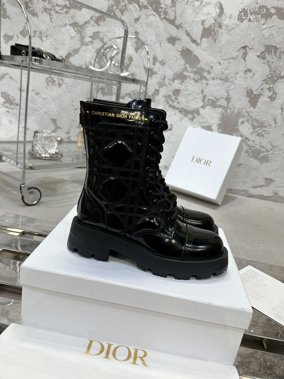 DIOR D-Unit Ankle Boot In Black Glossy Cowhide 100585