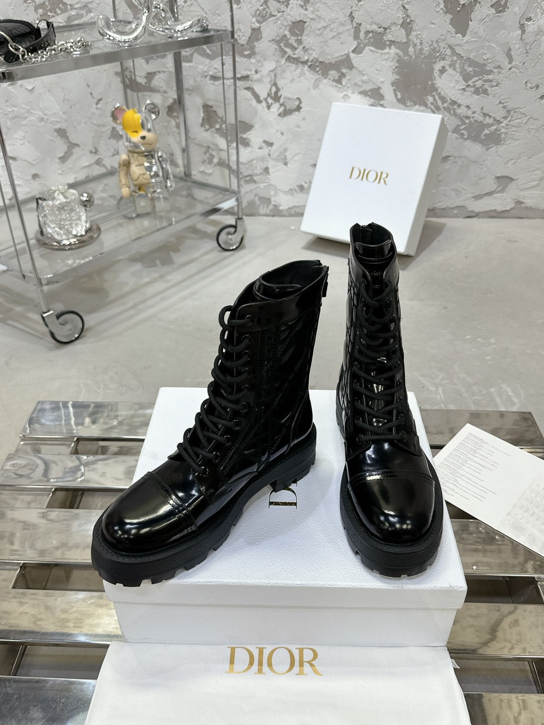 DIOR D-Unit Ankle Boot In Black Glossy Cowhide 100585