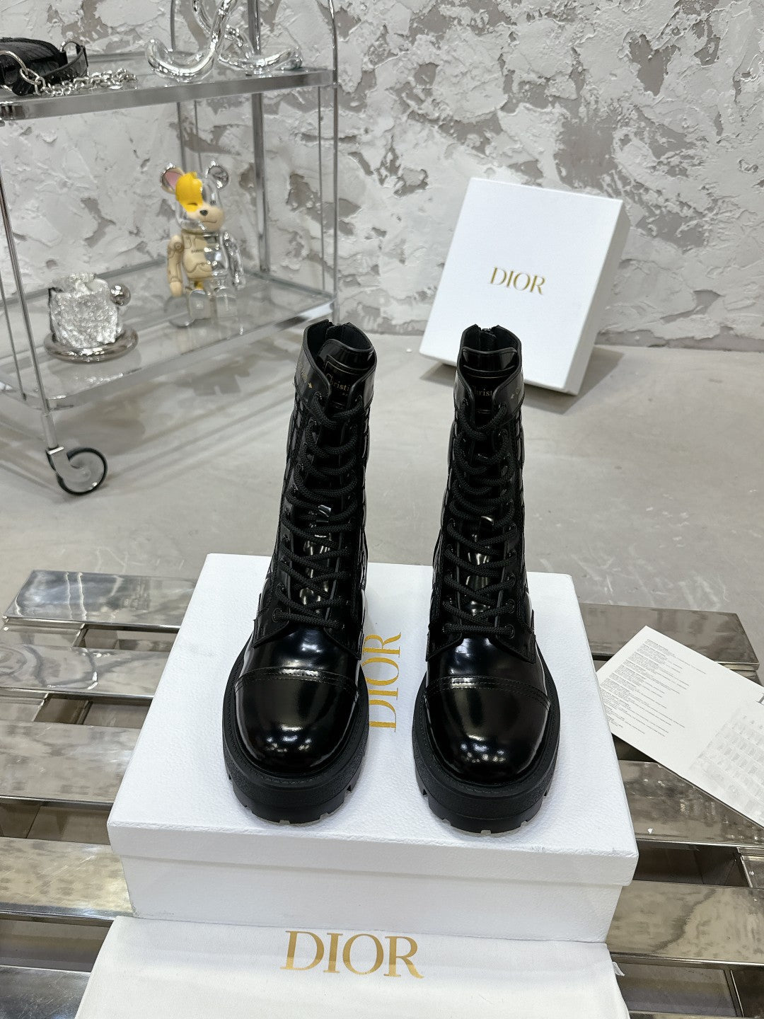 DIOR D-Unit Ankle Boot In Black Glossy Cowhide 100585