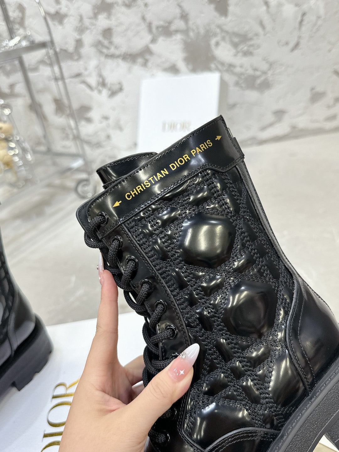 DIOR D-Unit Ankle Boot In Black Glossy Cowhide 100585