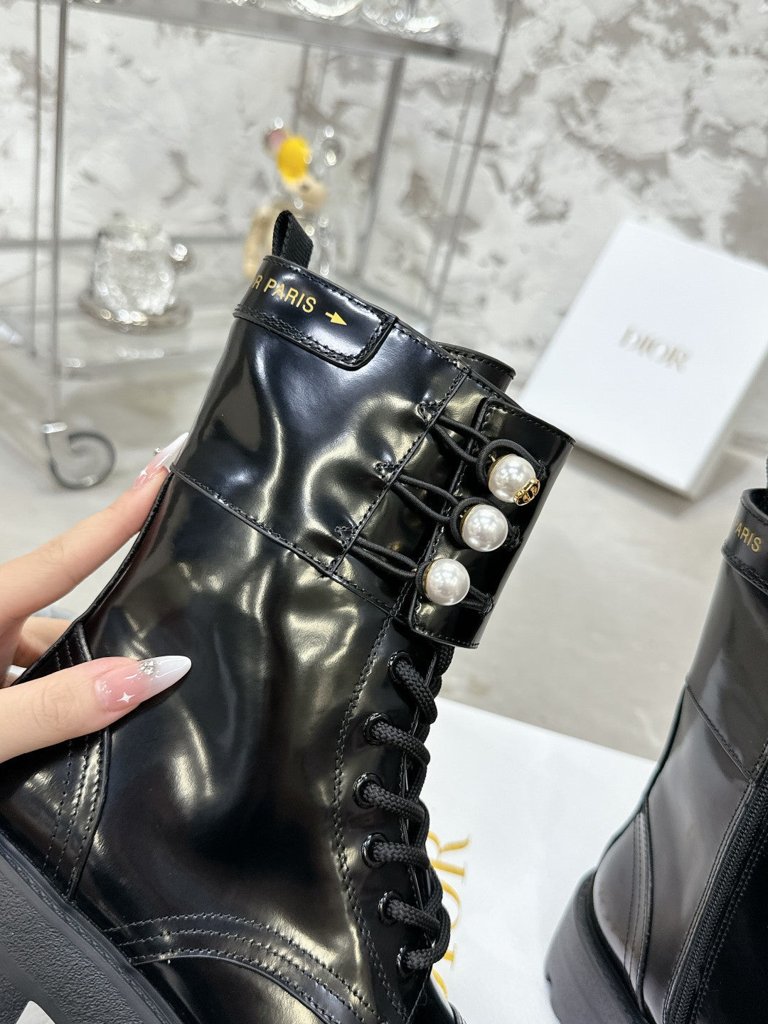 DIOR D-Strike Ankle Boot In Black Glossy Cowhide 100587