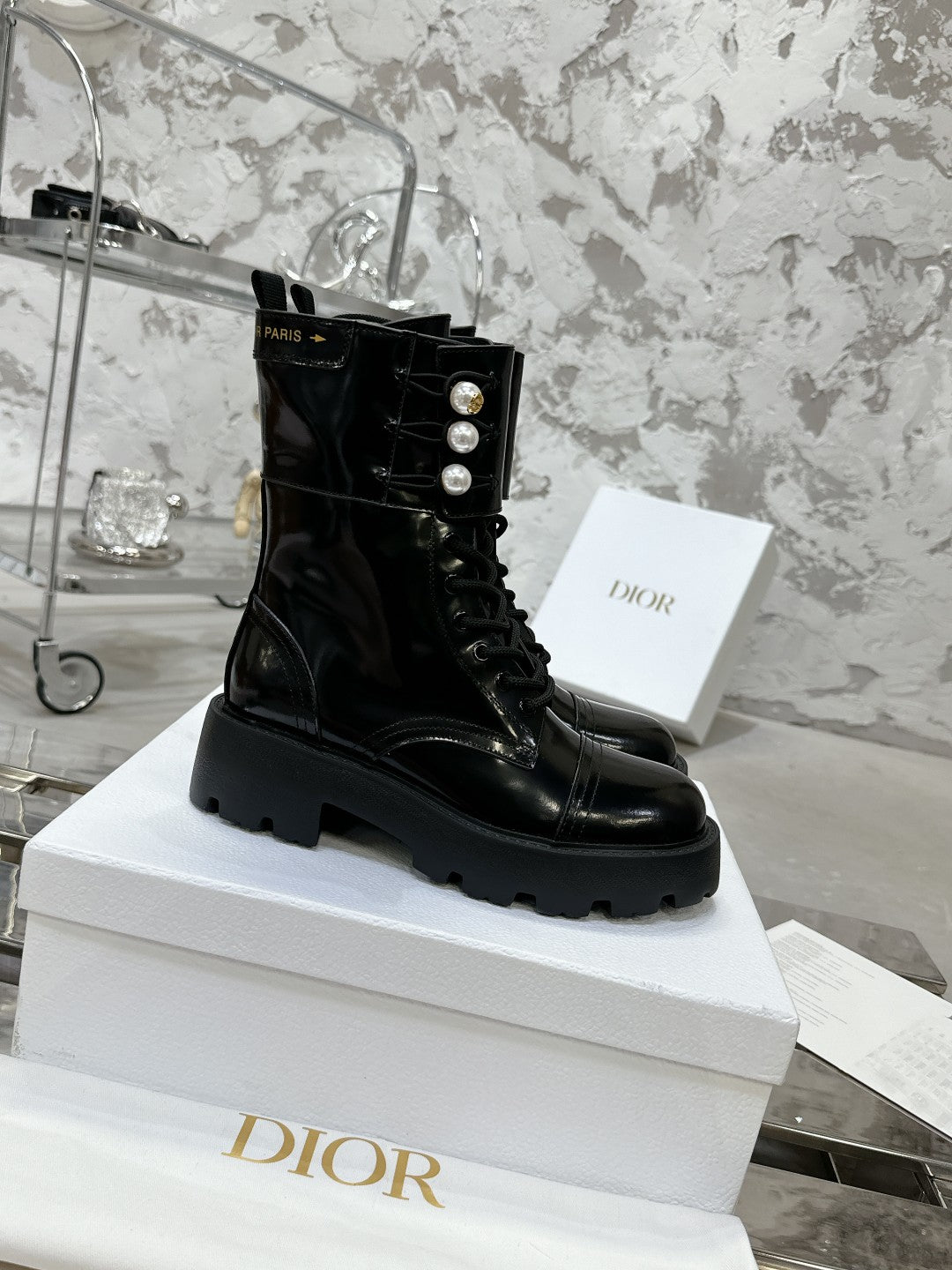 DIOR D-Strike Ankle Boot In Black Glossy Cowhide 100587