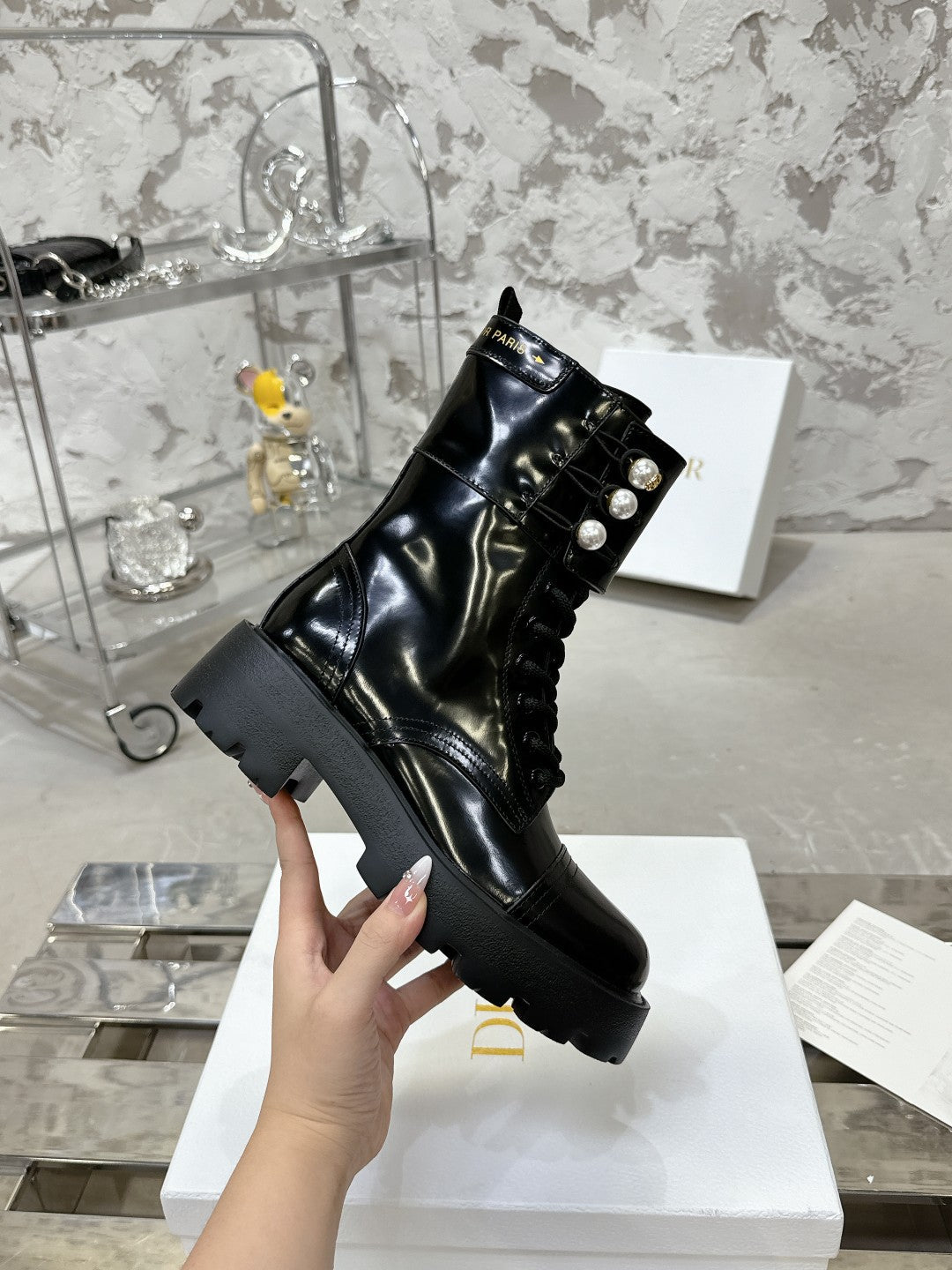 DIOR D-Strike Ankle Boot In Black Glossy Cowhide 100587