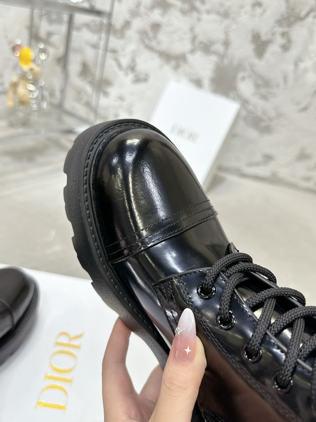 DIOR D-Strike Ankle Boot In Black Glossy Cowhide 100587