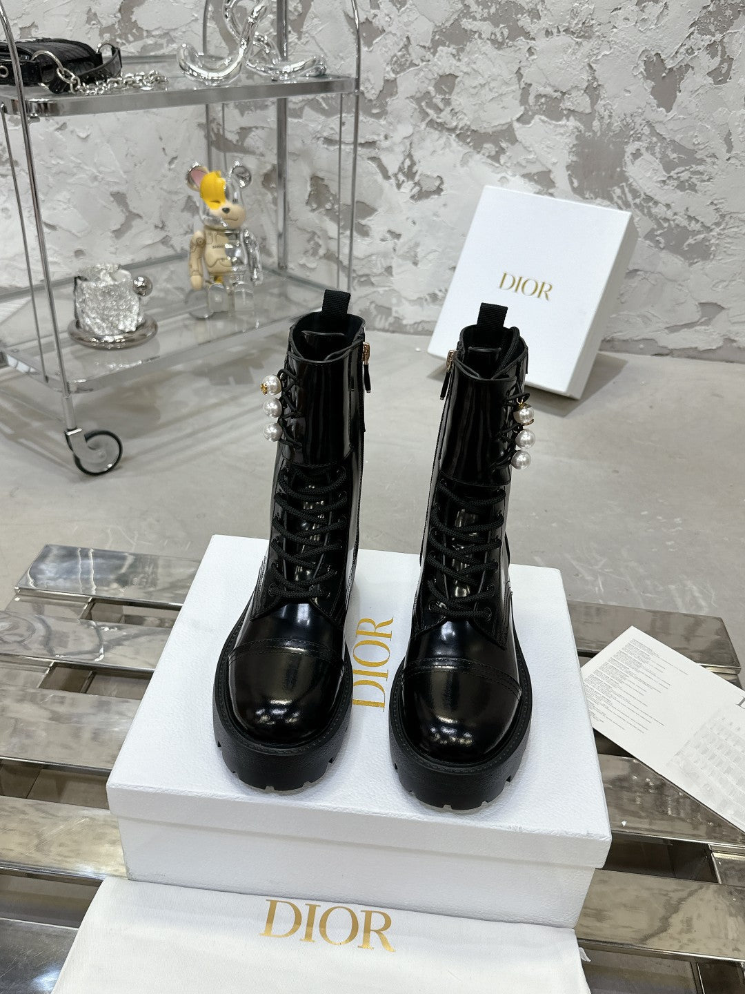 DIOR D-Strike Ankle Boot In Black Glossy Cowhide 100587