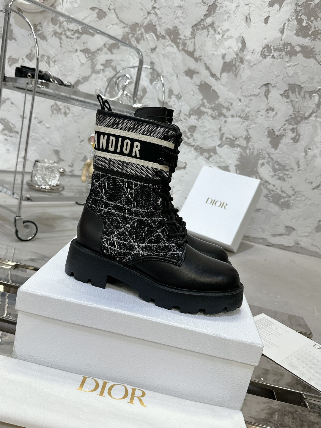DIOR D-Major Ankle Boot In Black Tweed 100592