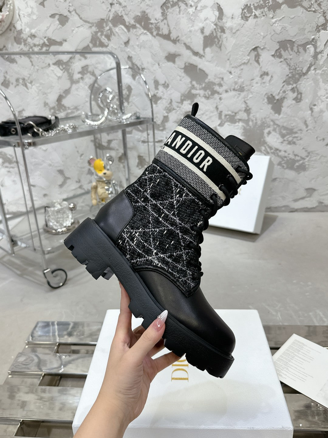 DIOR D-Major Ankle Boot In Black Tweed 100592