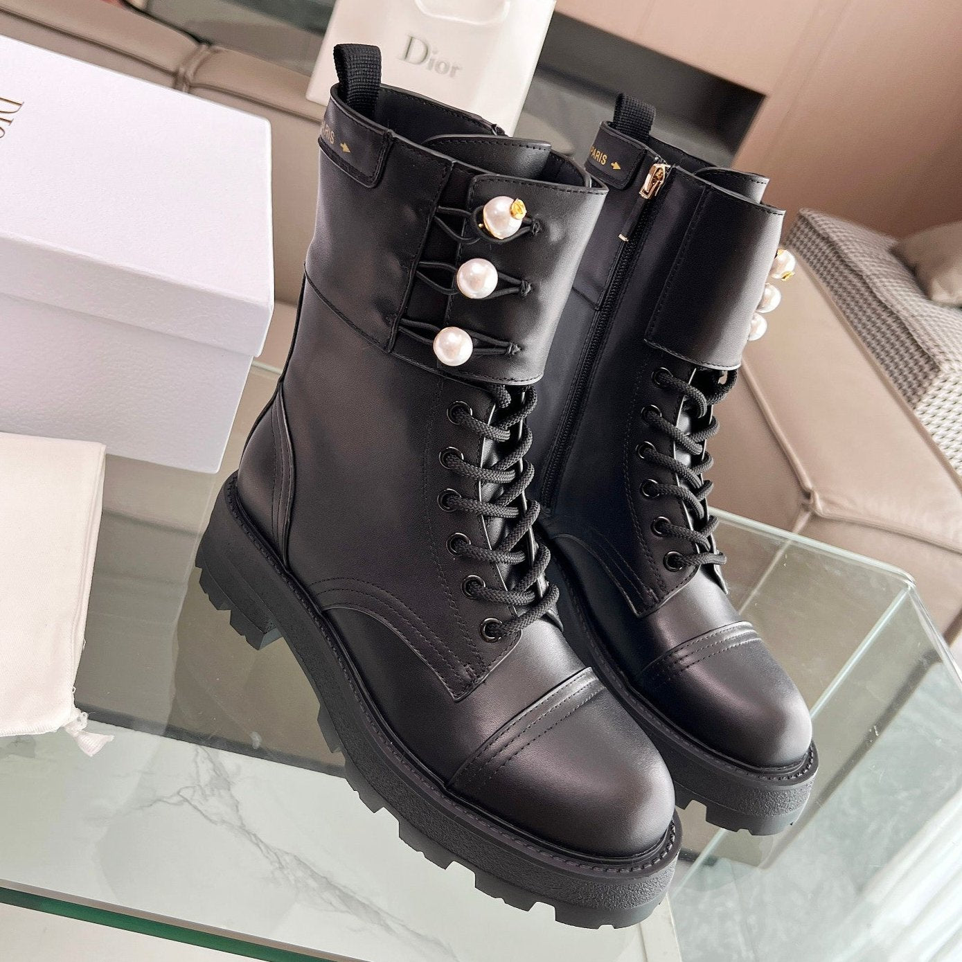 DIOR D-Strike Ankle Boot Plain Black Calfskin