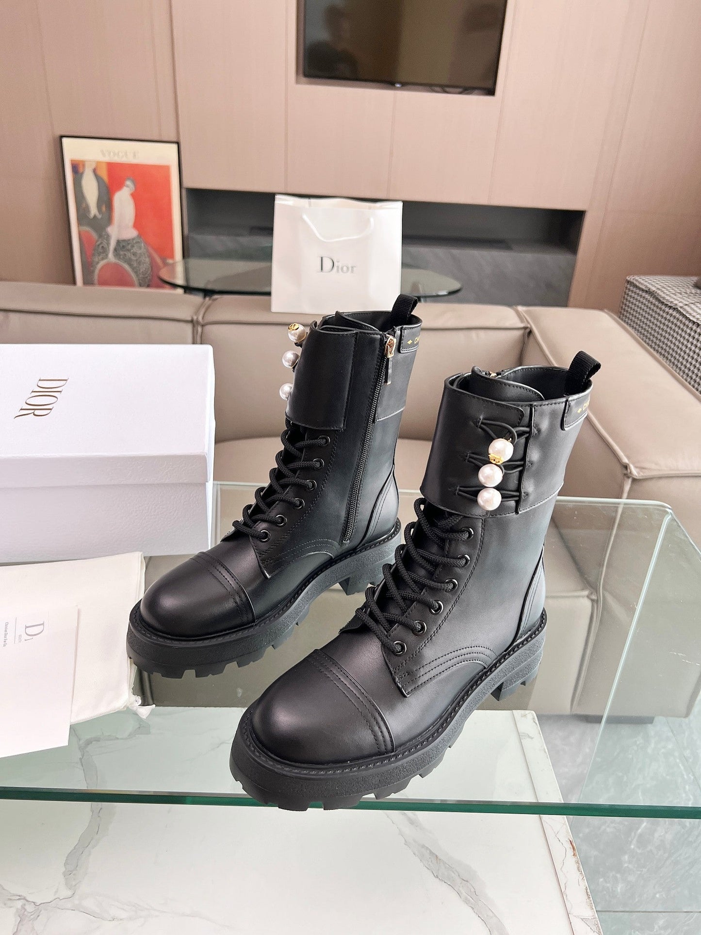 DIOR D-Strike Ankle Boot Plain Black Calfskin