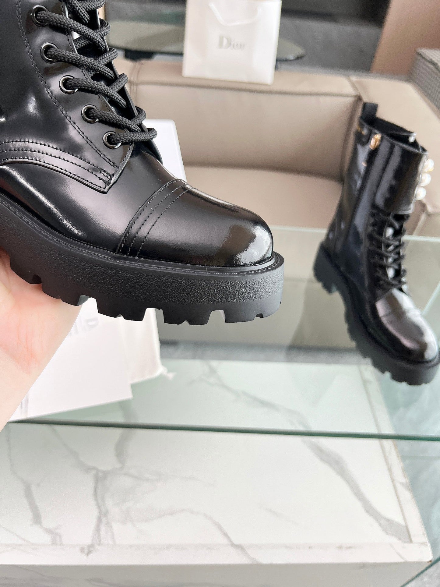 DIOR D-Strike Ankle Boot Glossy Black Calfskin