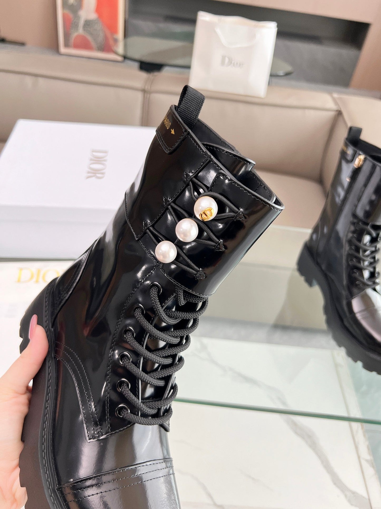 DIOR D-Strike Ankle Boot Glossy Black Calfskin