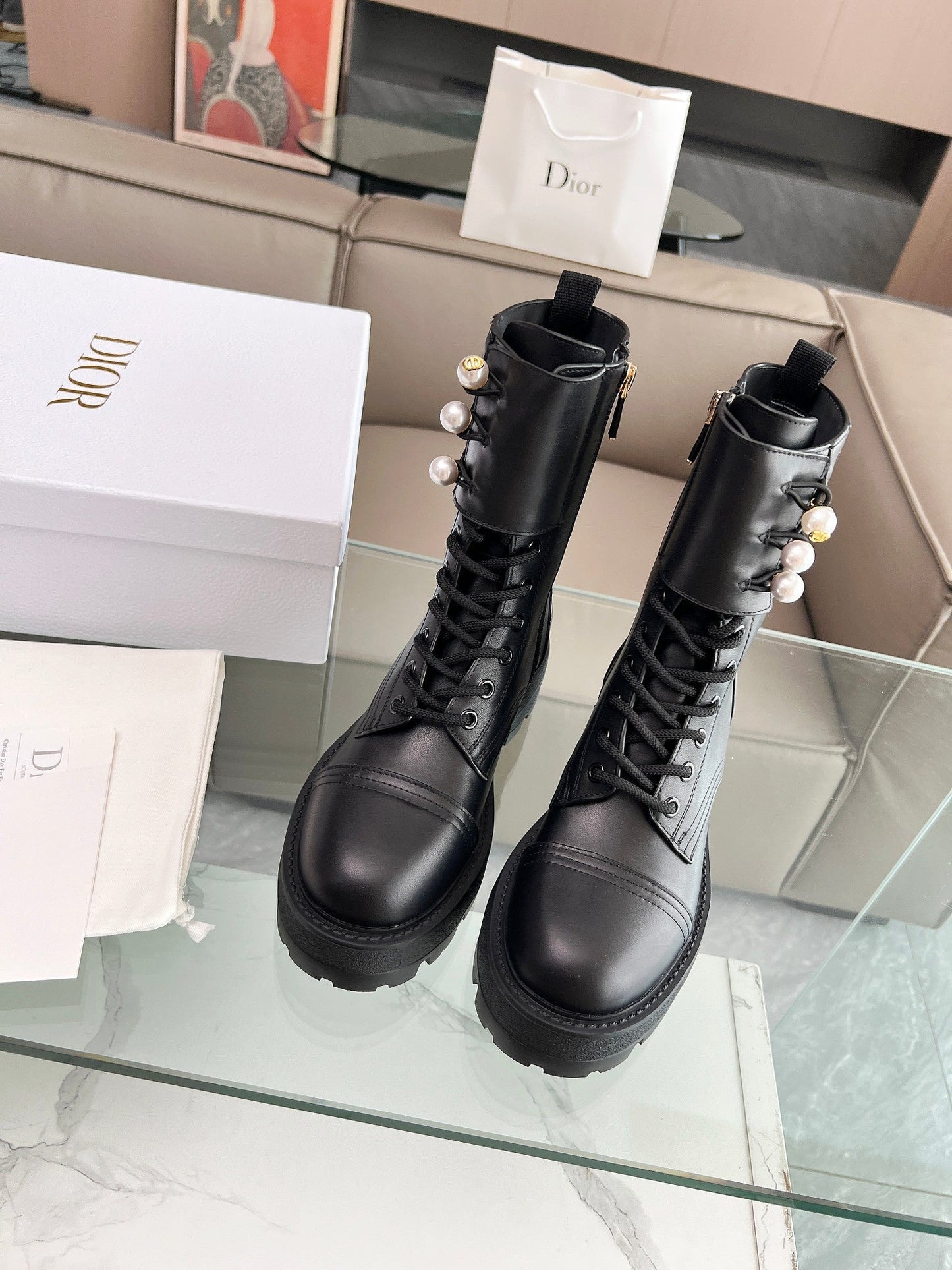 DIOR D-Strike Ankle Boot Plain Black Calfskin