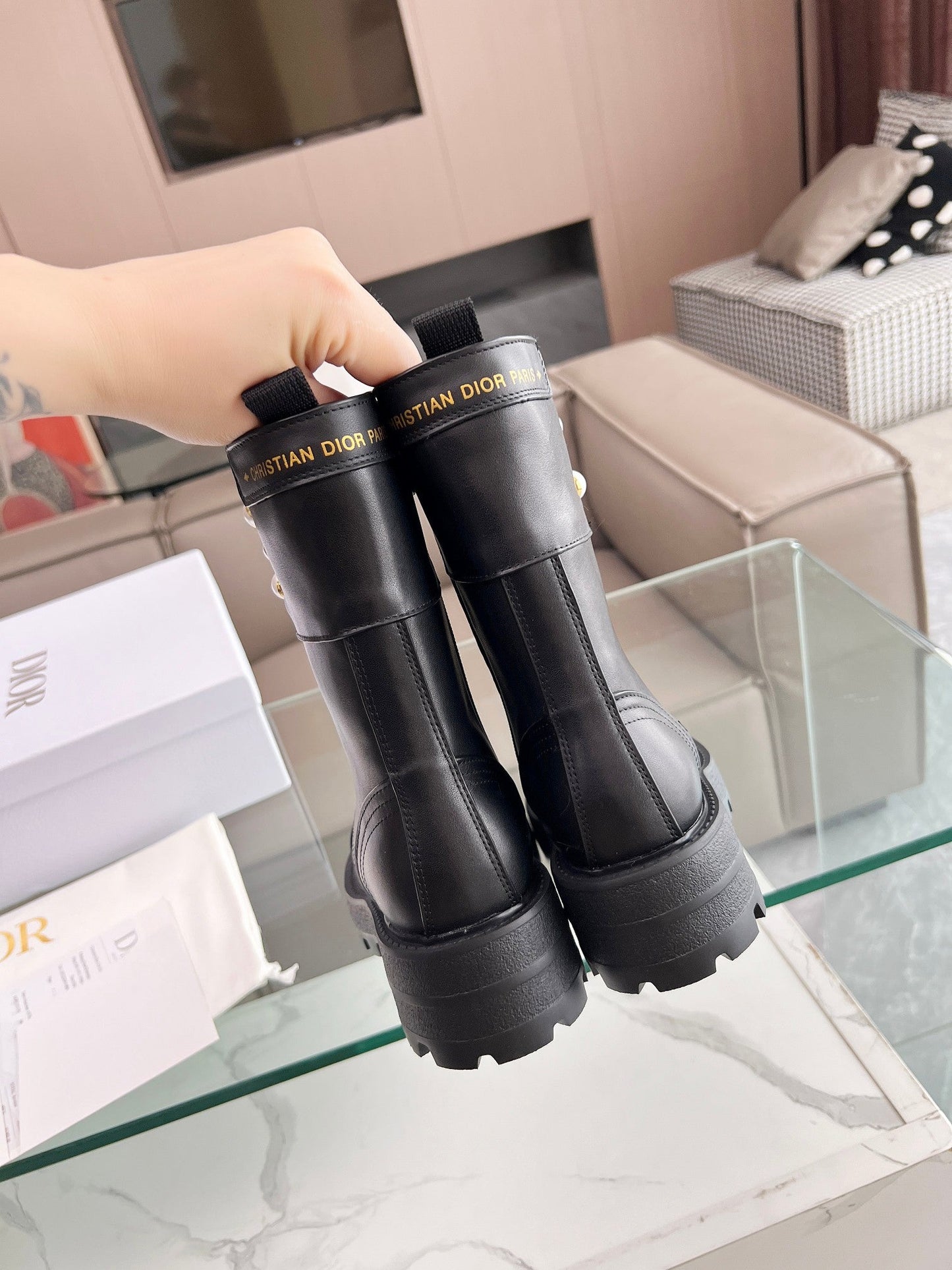 DIOR D-Strike Ankle Boot Plain Black Calfskin