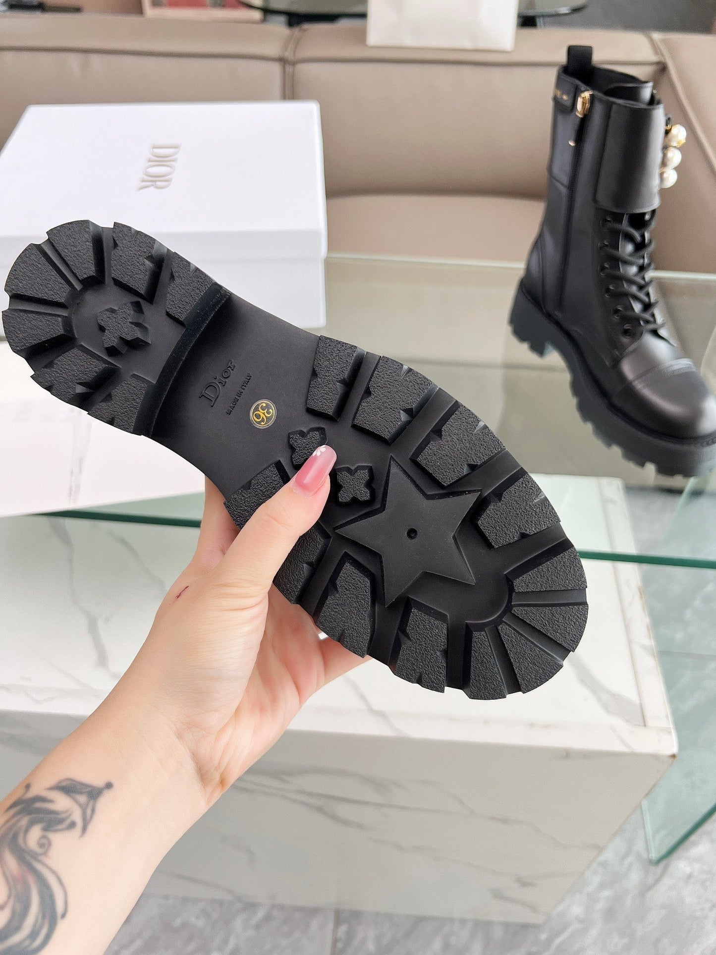 DIOR D-Strike Ankle Boot Plain Black Calfskin