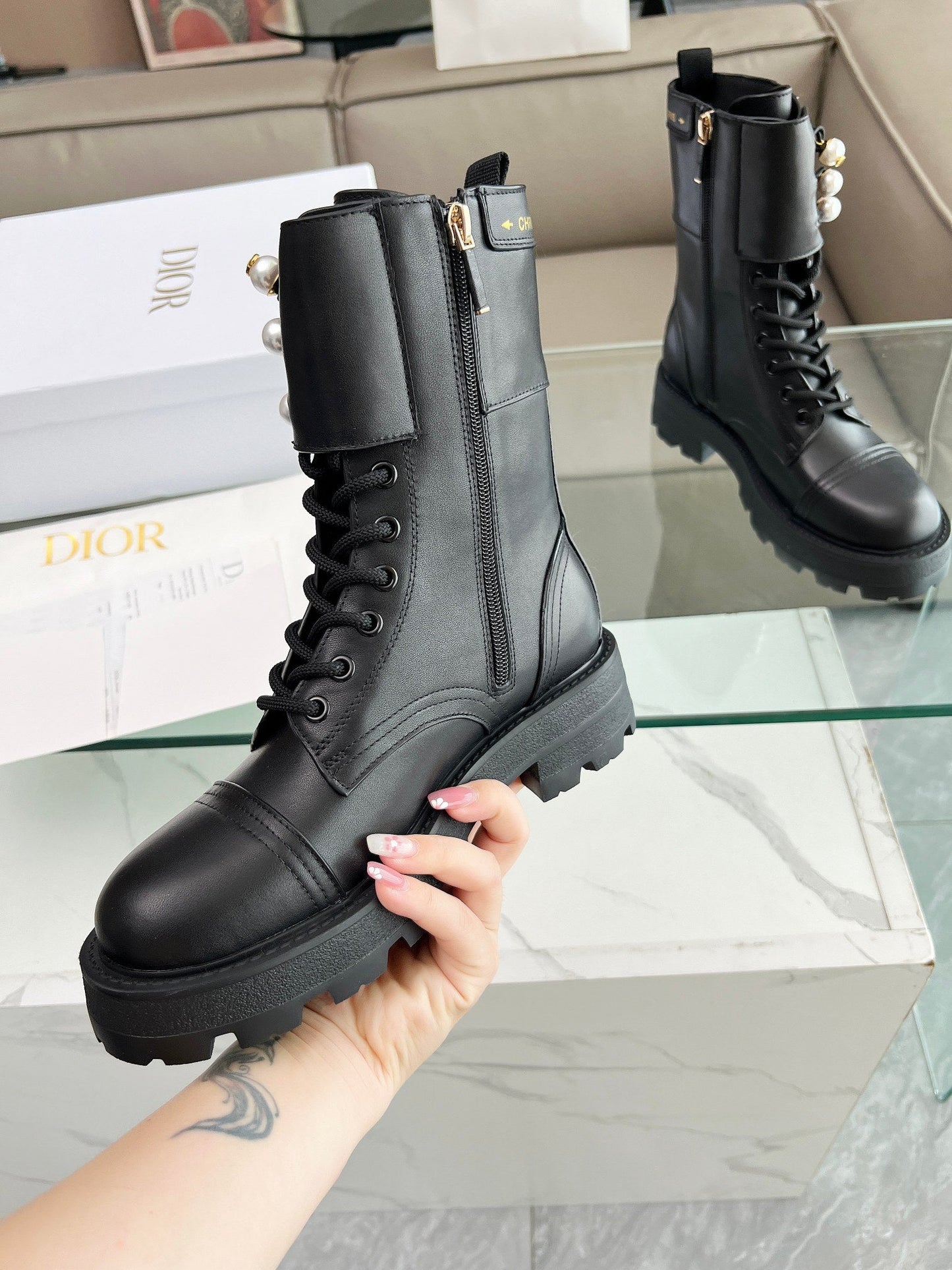 DIOR D-Strike Ankle Boot Plain Black Calfskin