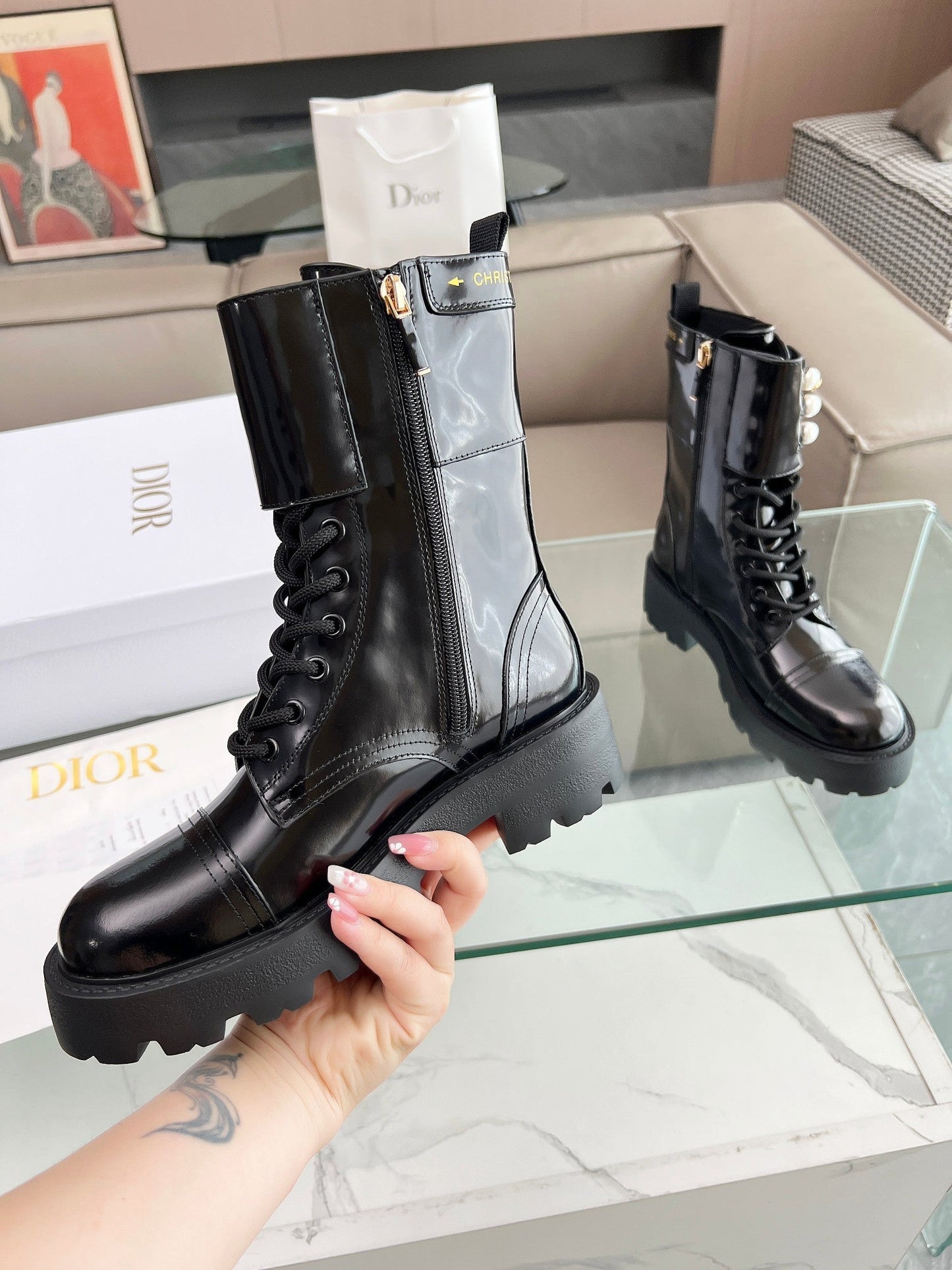 DIOR D-Strike Ankle Boot Glossy Black Calfskin
