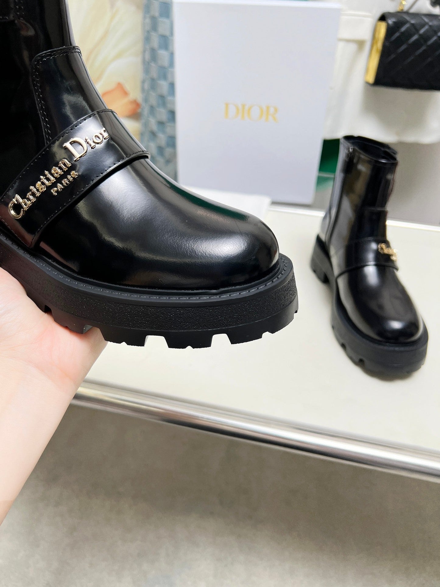 DIOR D-Quest Ankle Boot Glossy Black Calfskin