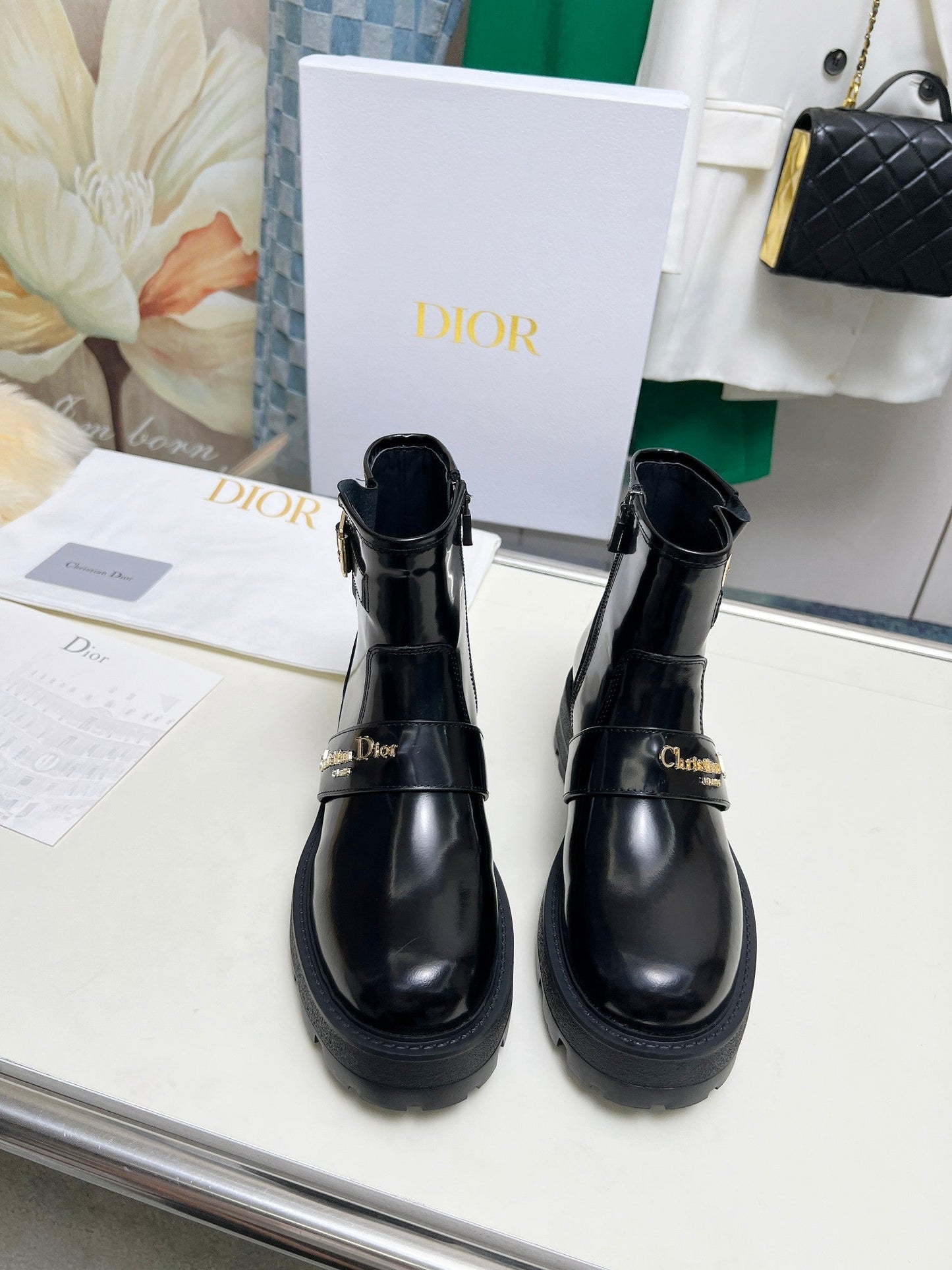 DIOR D-Quest Ankle Boot Glossy Black Calfskin