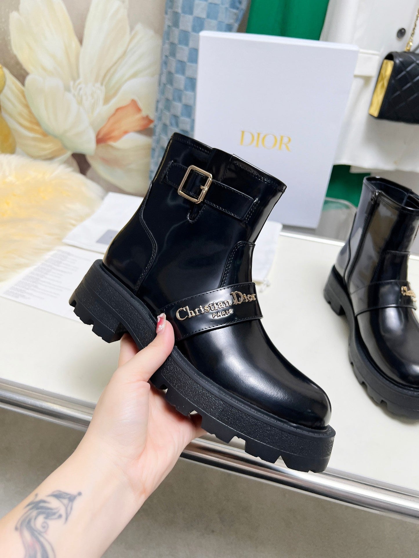 DIOR D-Quest Ankle Boot Glossy Black Calfskin