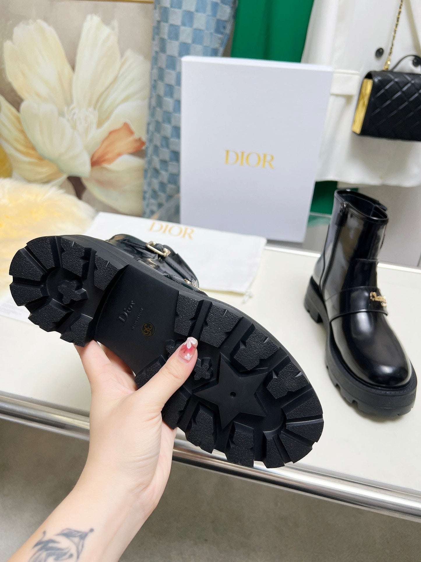 DIOR D-Quest Ankle Boot Glossy Black Calfskin