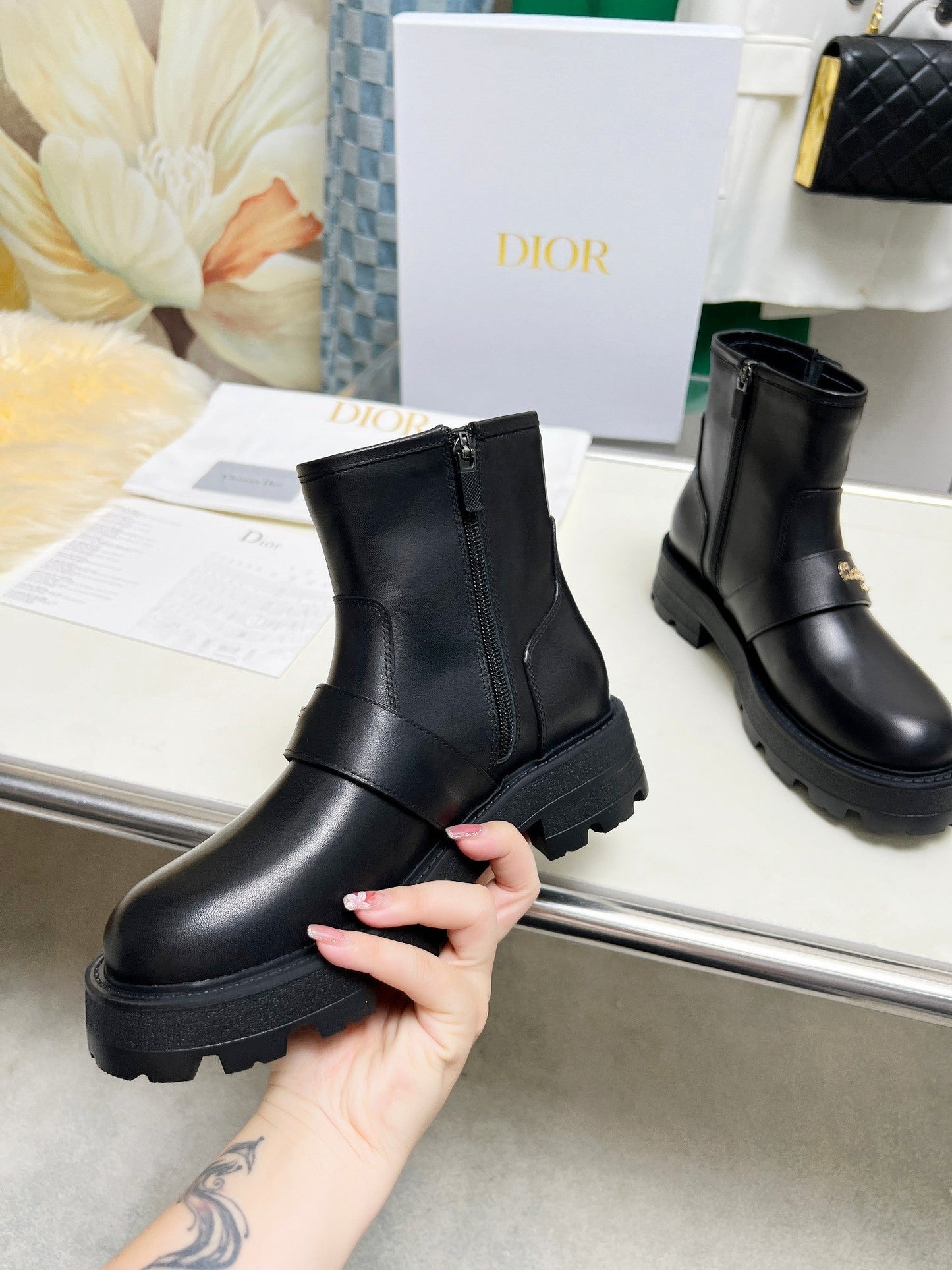 DIOR D-Quest Ankle Boot Plain Black Calfskin