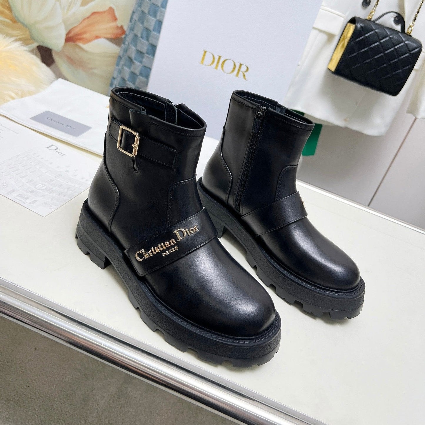 DIOR D-Quest Ankle Boot Plain Black Calfskin