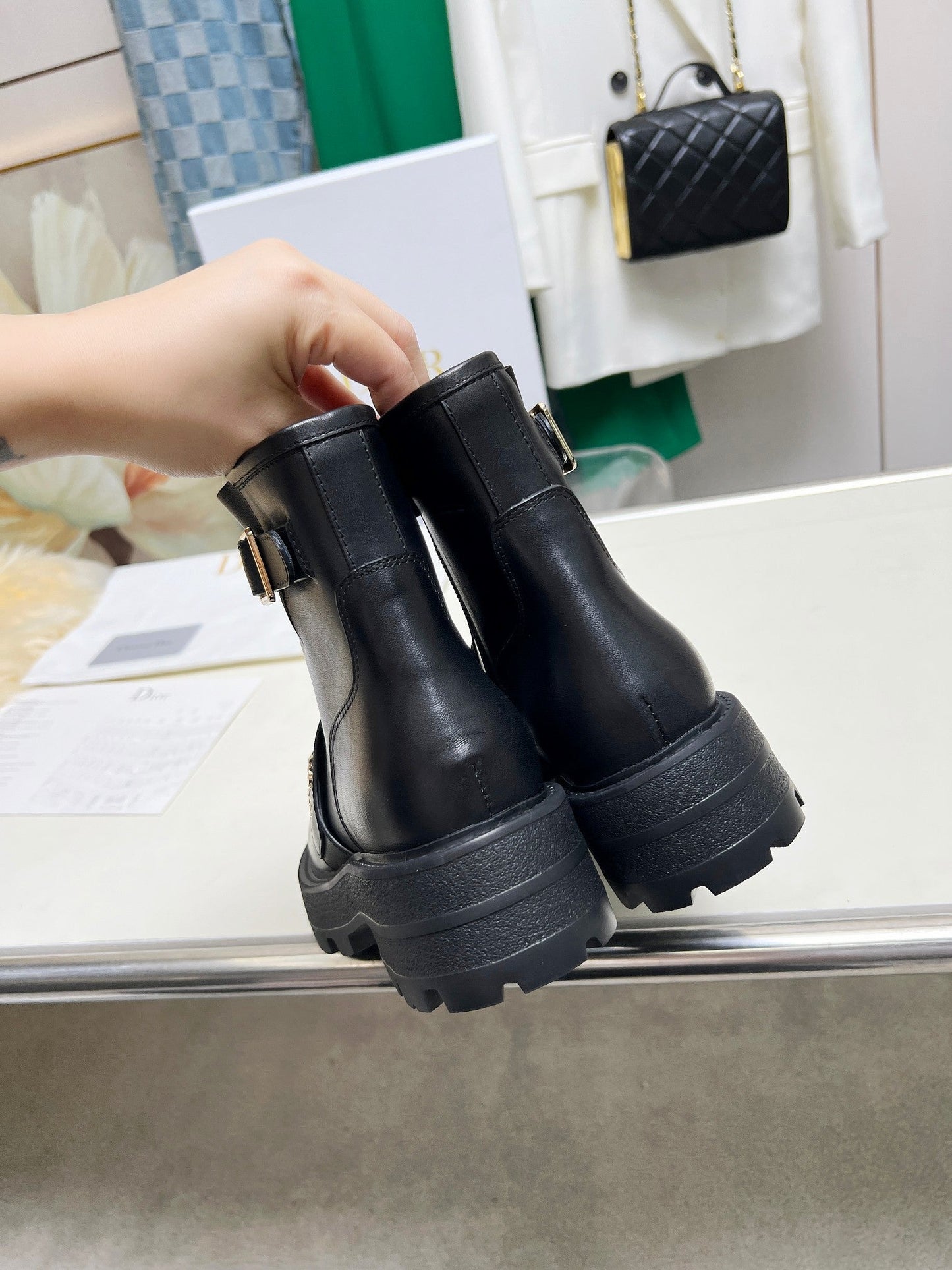 DIOR D-Quest Ankle Boot Plain Black Calfskin