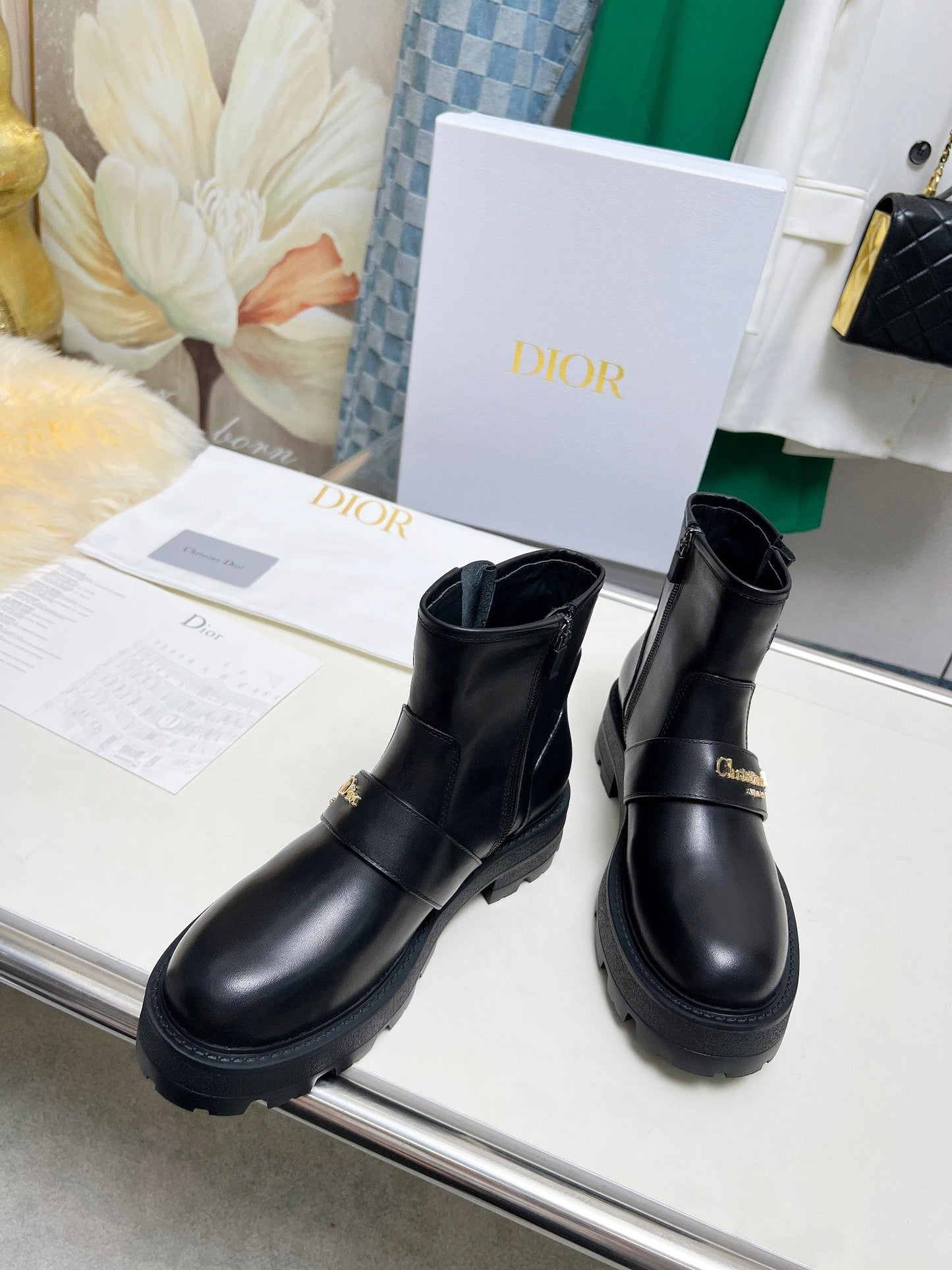 DIOR D-Quest Ankle Boot Plain Black Calfskin