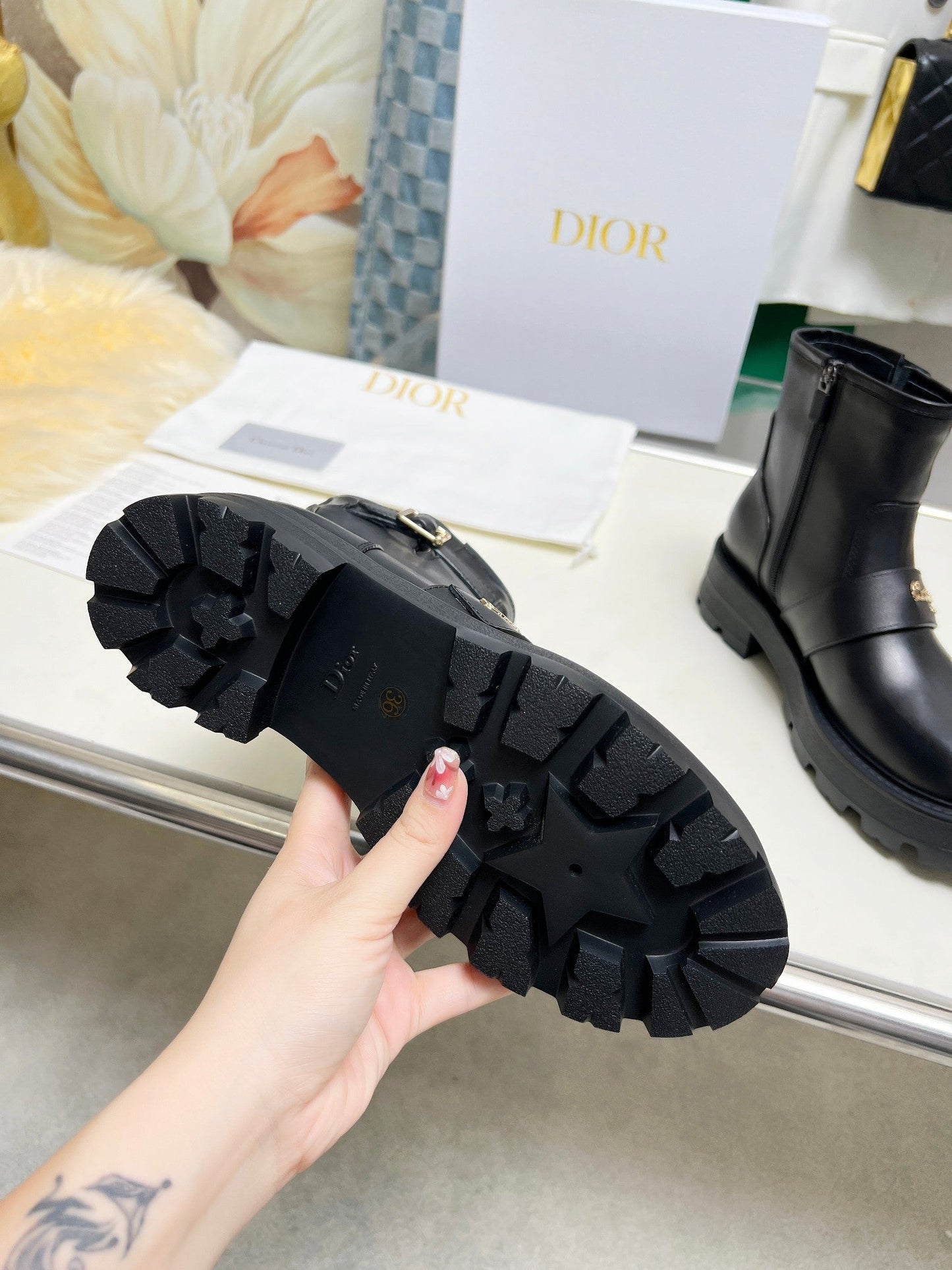DIOR D-Quest Ankle Boot Plain Black Calfskin
