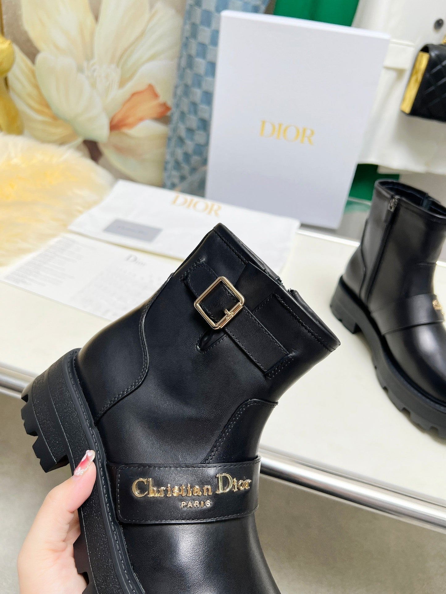 DIOR D-Quest Ankle Boot Plain Black Calfskin