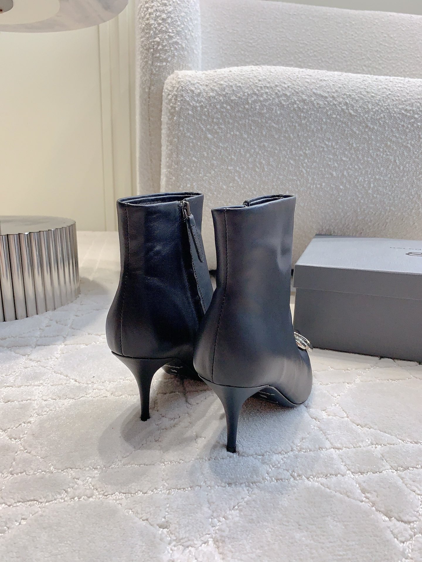 Balanciaga POINTED-TOE HIGH HEEL BOOTS IN BLACK SMOOTH LAMBSKIN