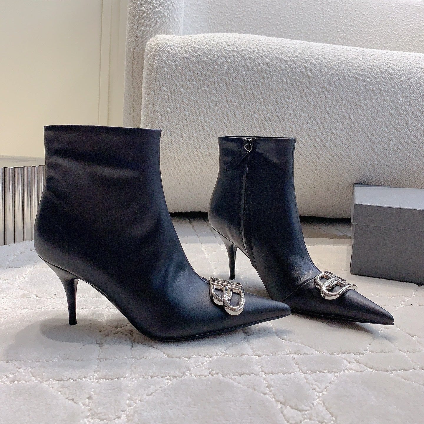 Balanciaga POINTED-TOE HIGH HEEL BOOTS IN BLACK SMOOTH LAMBSKIN