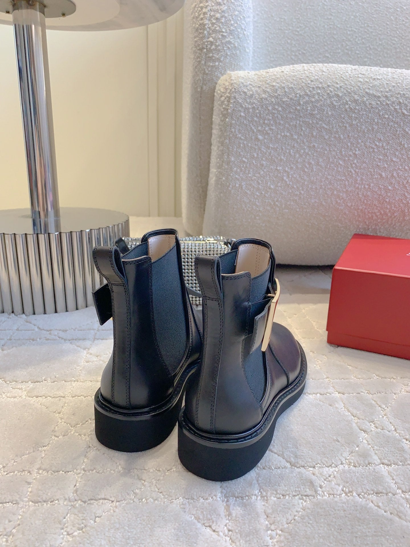 DIOR Vivie Roger Chelsea Ankle Boots Plain Black Cowhide