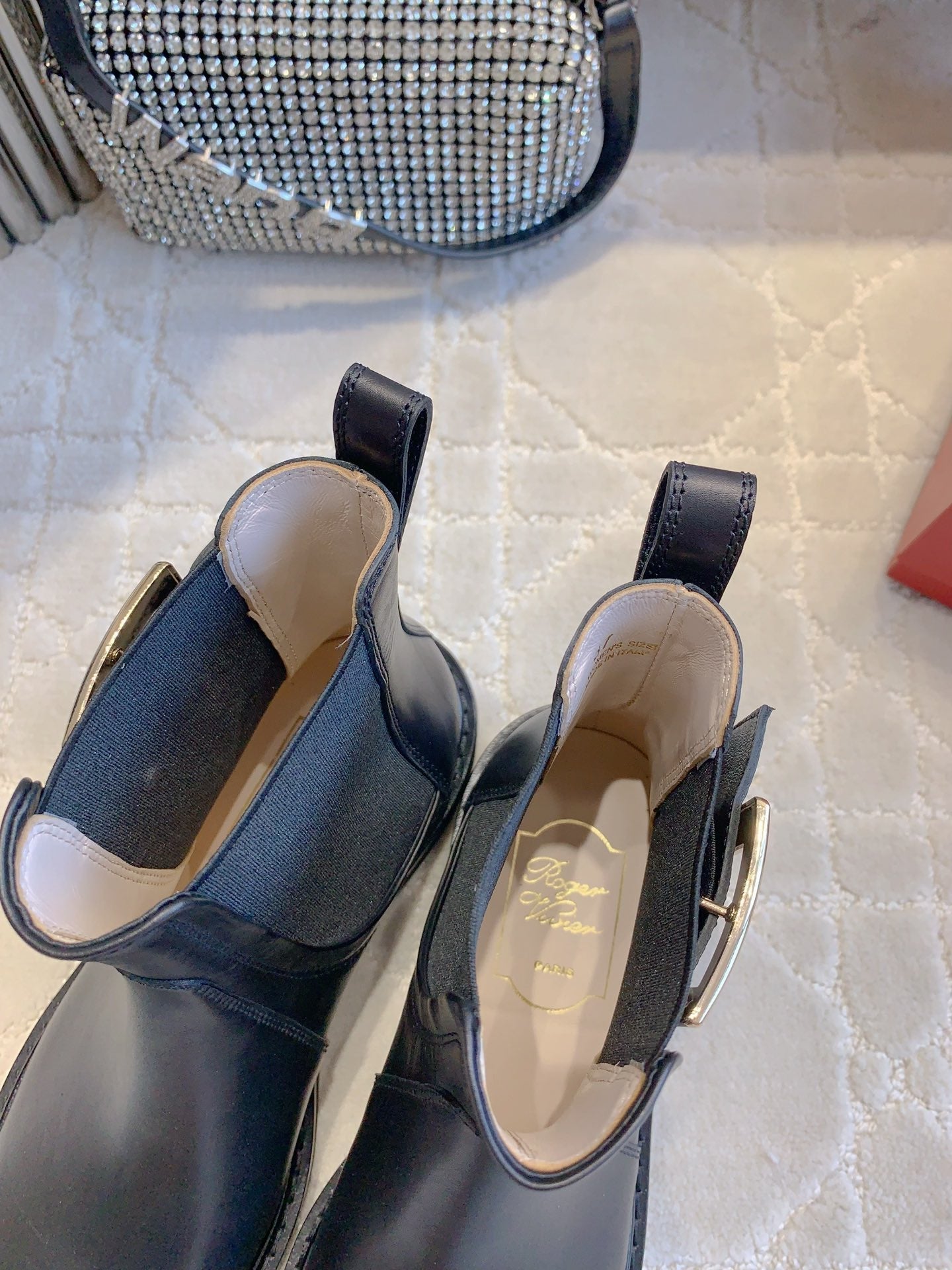 DIOR Vivie Roger Chelsea Ankle Boots Plain Black Cowhide