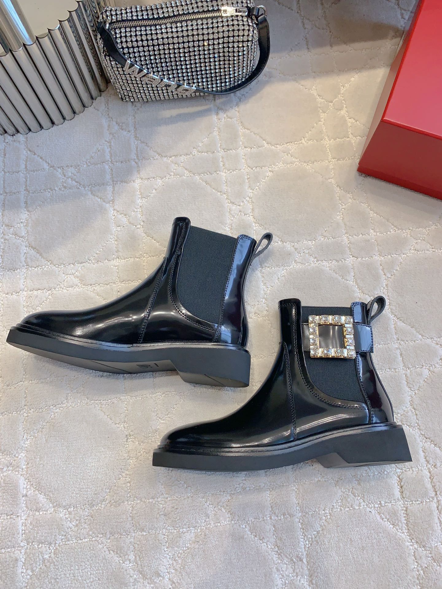 DIOR Vivie Roger Chelsea Ankle Boots Glossy Black Cowhide