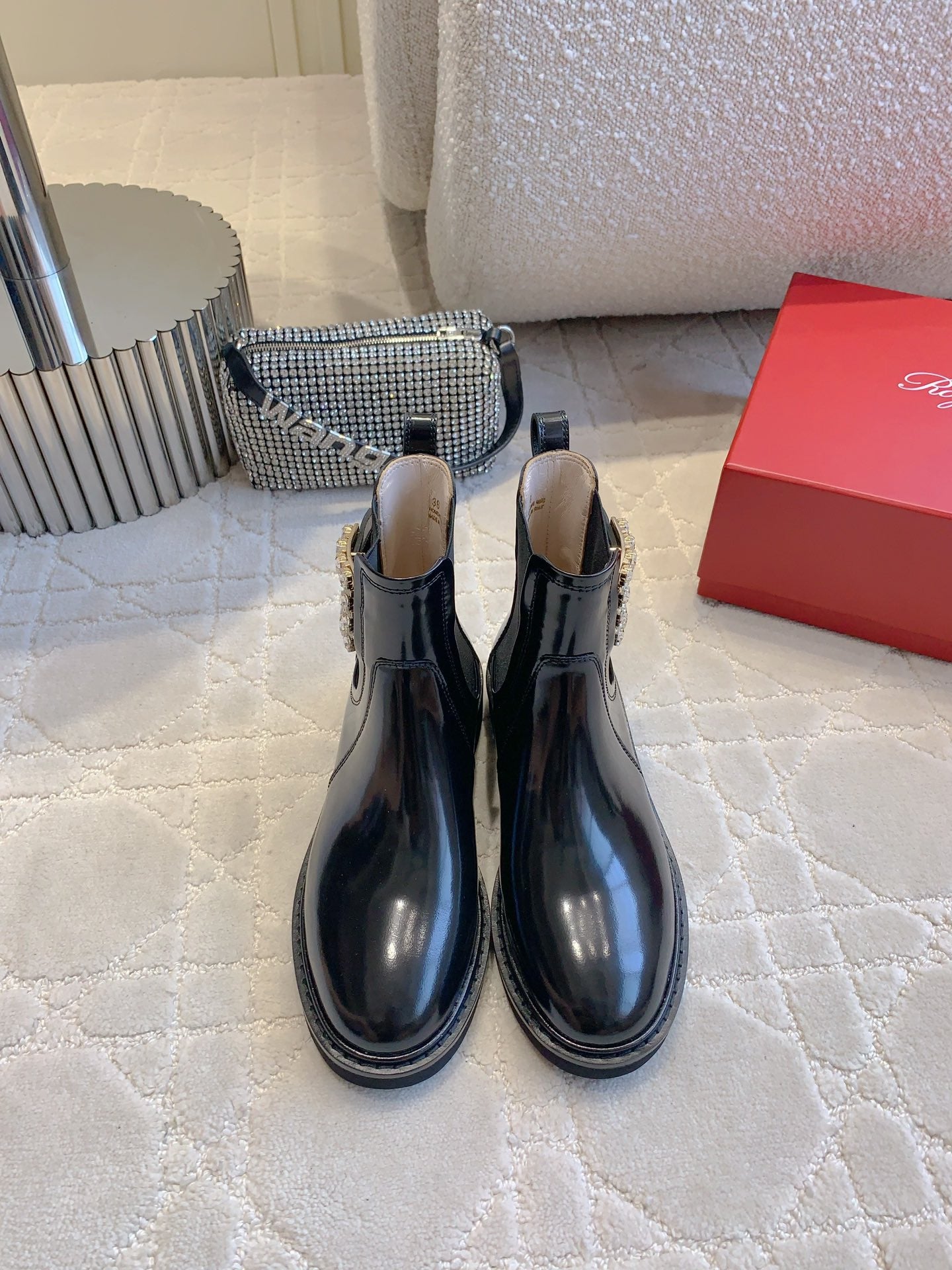 DIOR Vivie Roger Chelsea Ankle Boots Glossy Black Cowhide