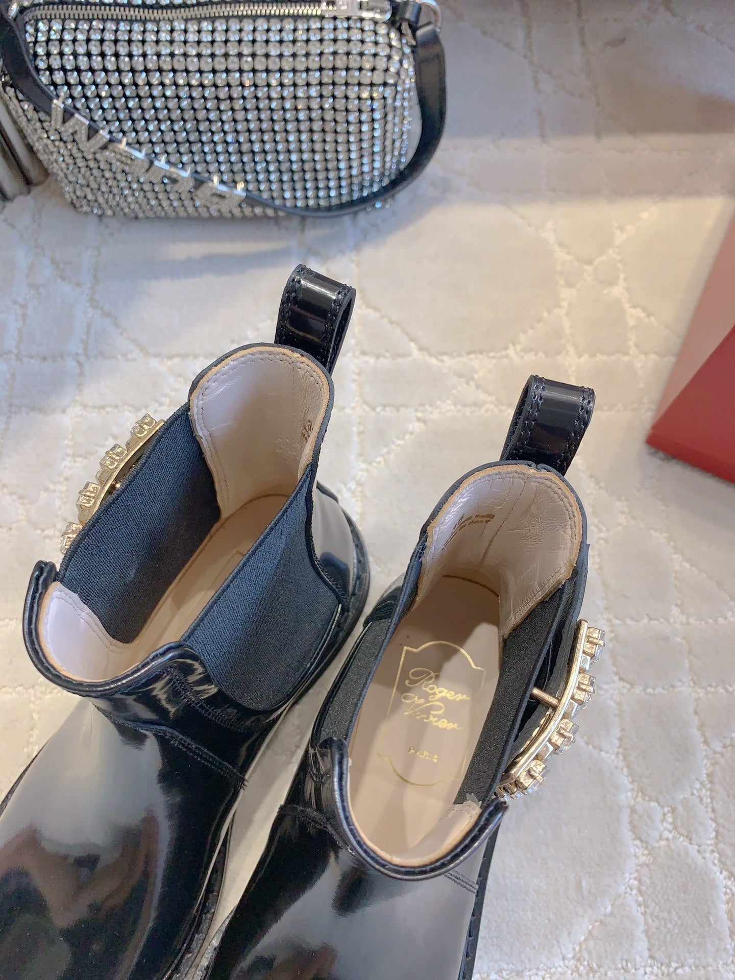 DIOR Vivie Roger Chelsea Ankle Boots Glossy Black Cowhide