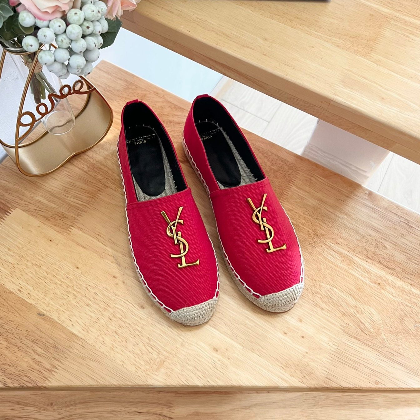 Saint Laurent SL YVES LOGO SLIP ON RED CANVAS