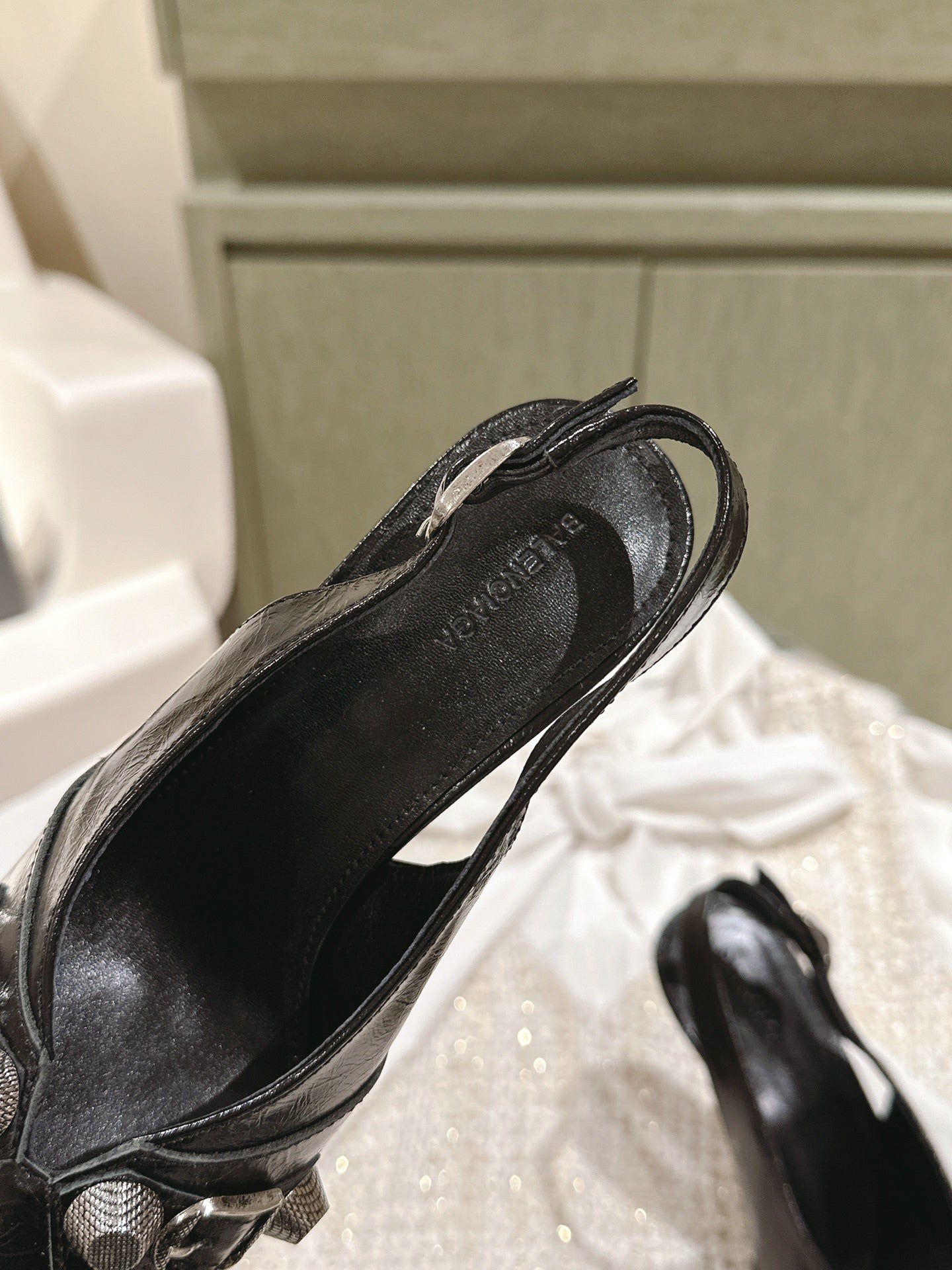 Balanciaga CAGOLE HIGH SLINGBACK IN BLACK GLOSSY CALFSKIN