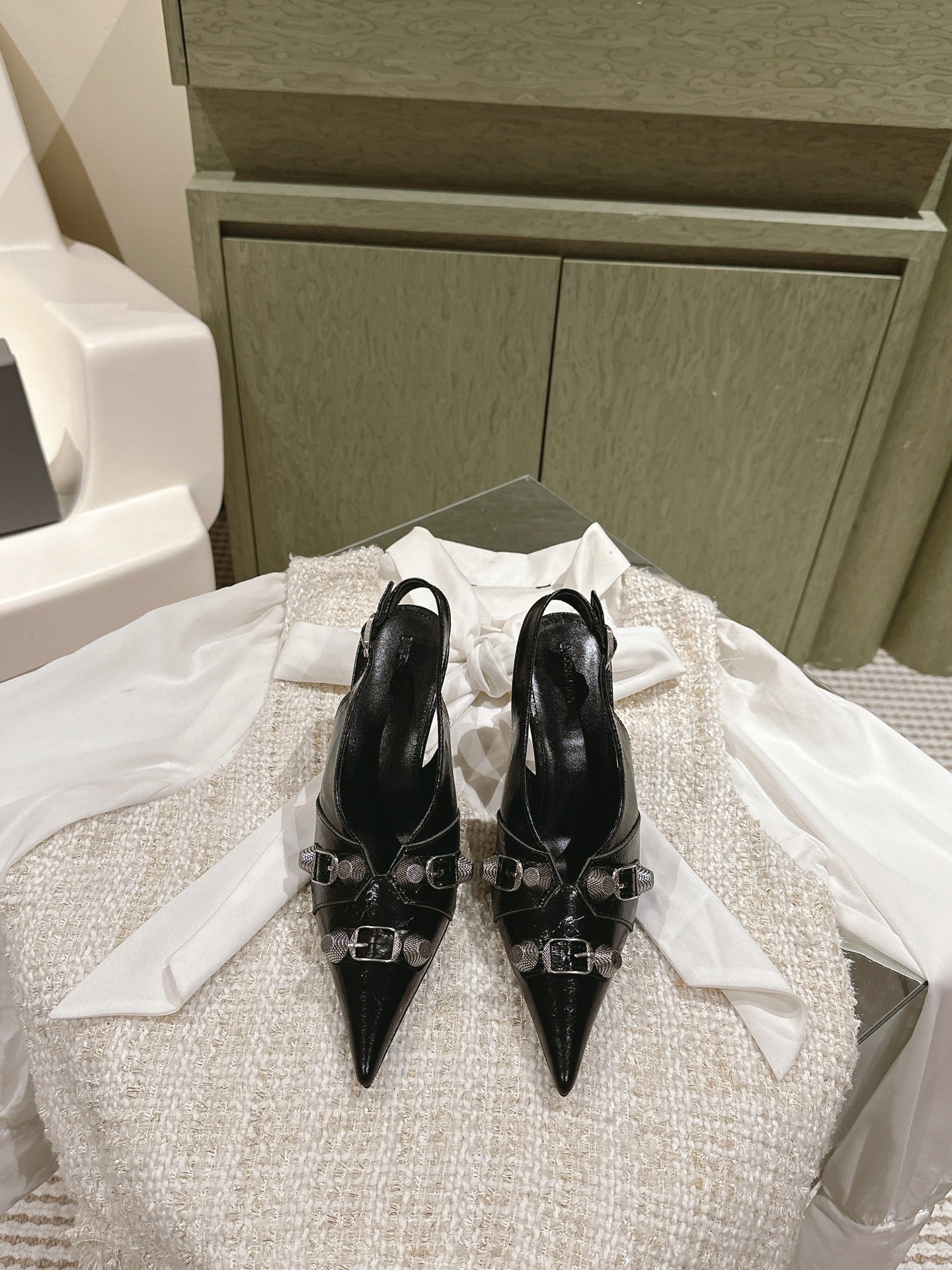 Balanciaga CAGOLE HIGH SLINGBACK IN BLACK GLOSSY CALFSKIN