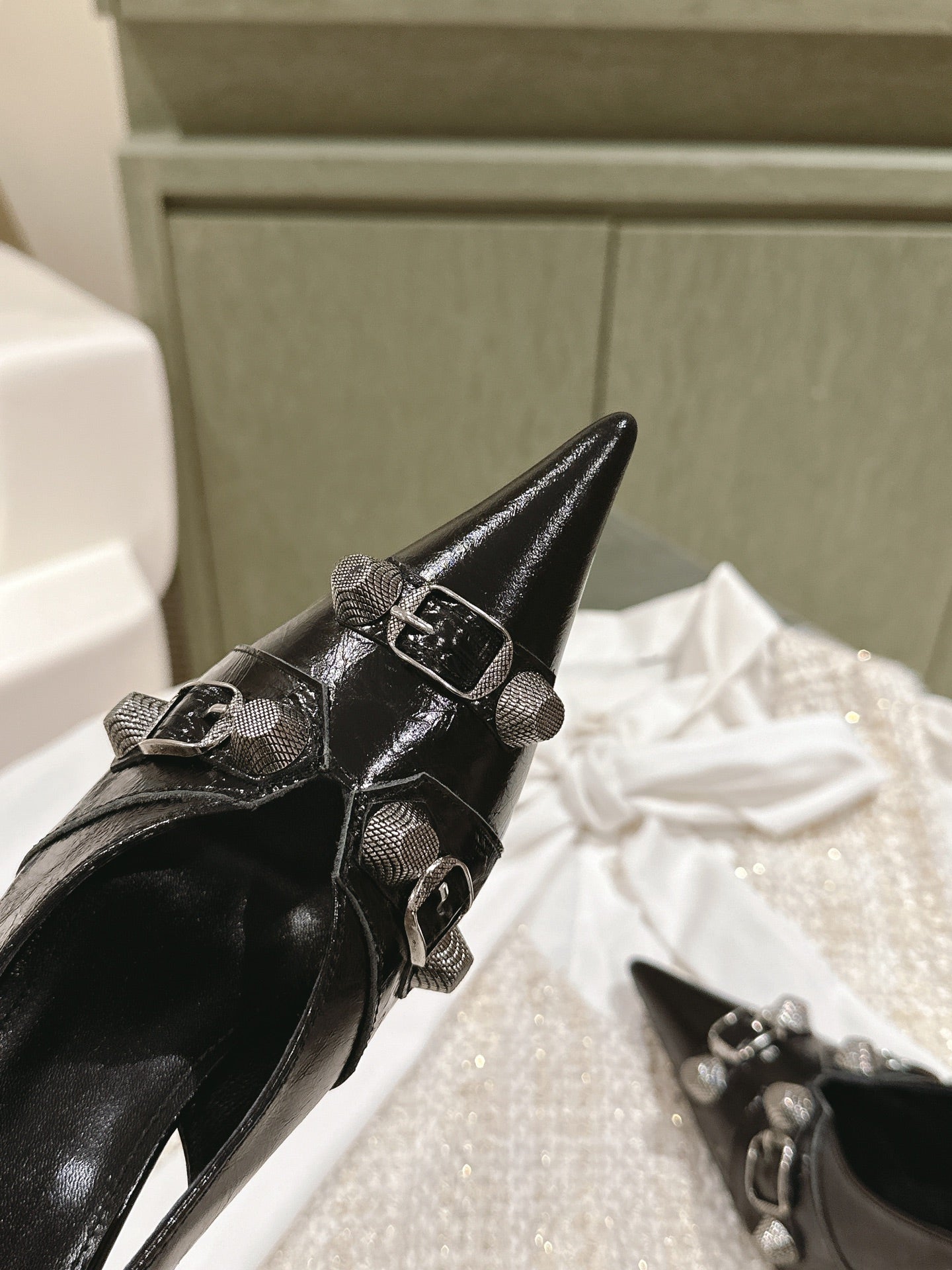 Balanciaga CAGOLE HIGH SLINGBACK IN BLACK GLOSSY CALFSKIN
