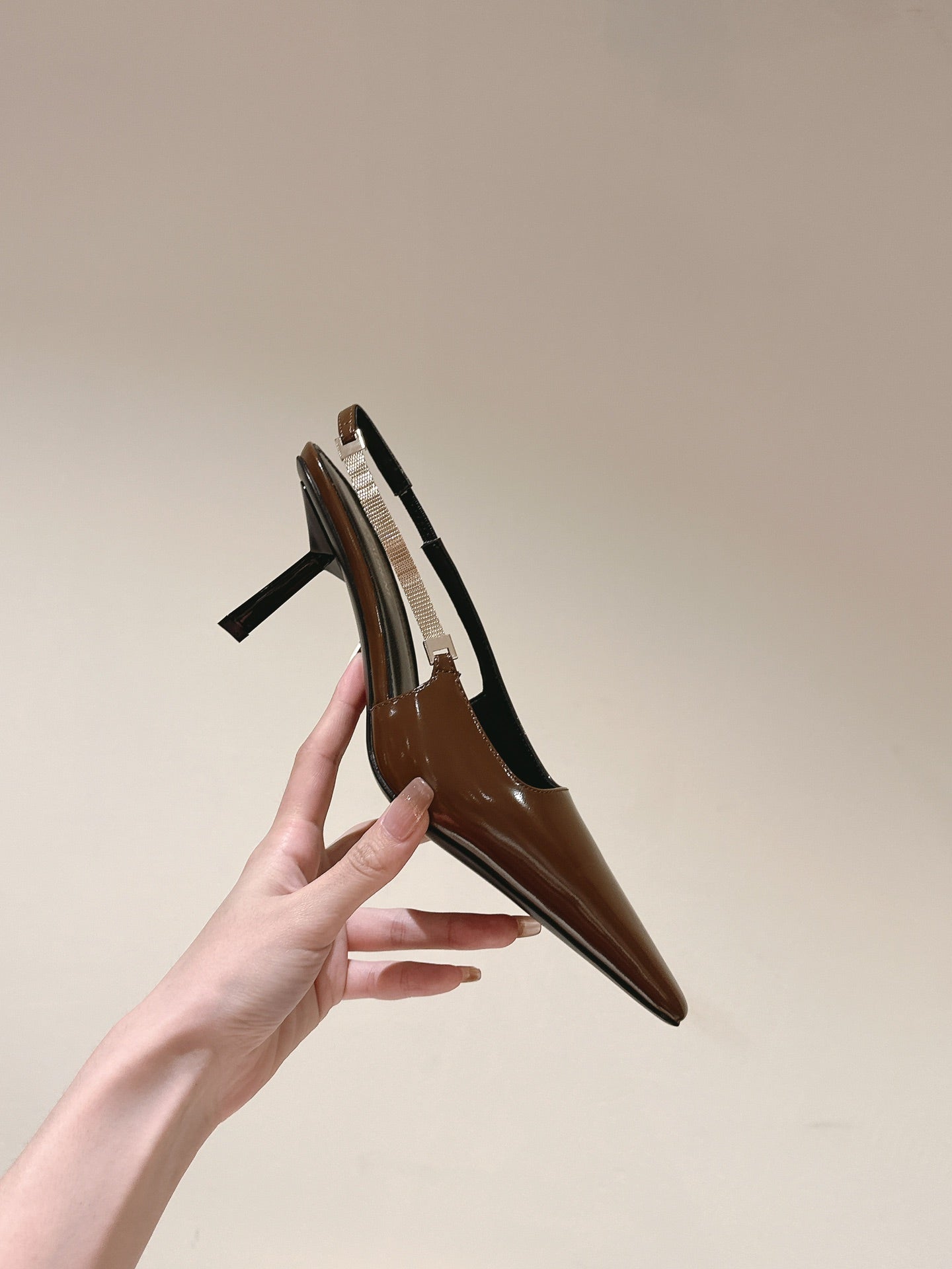 Saint Laurent BLAKE SLINGBACK PUMPS 80 IN BROWN PATENT LEATHER