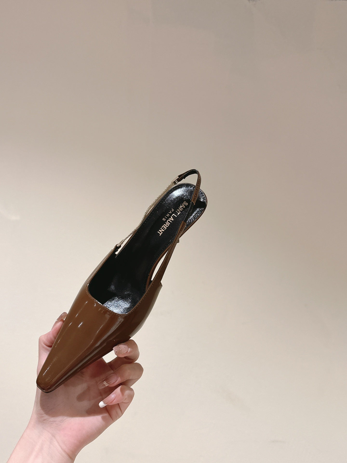 Saint Laurent BLAKE SLINGBACK PUMPS 80 IN BROWN PATENT LEATHER