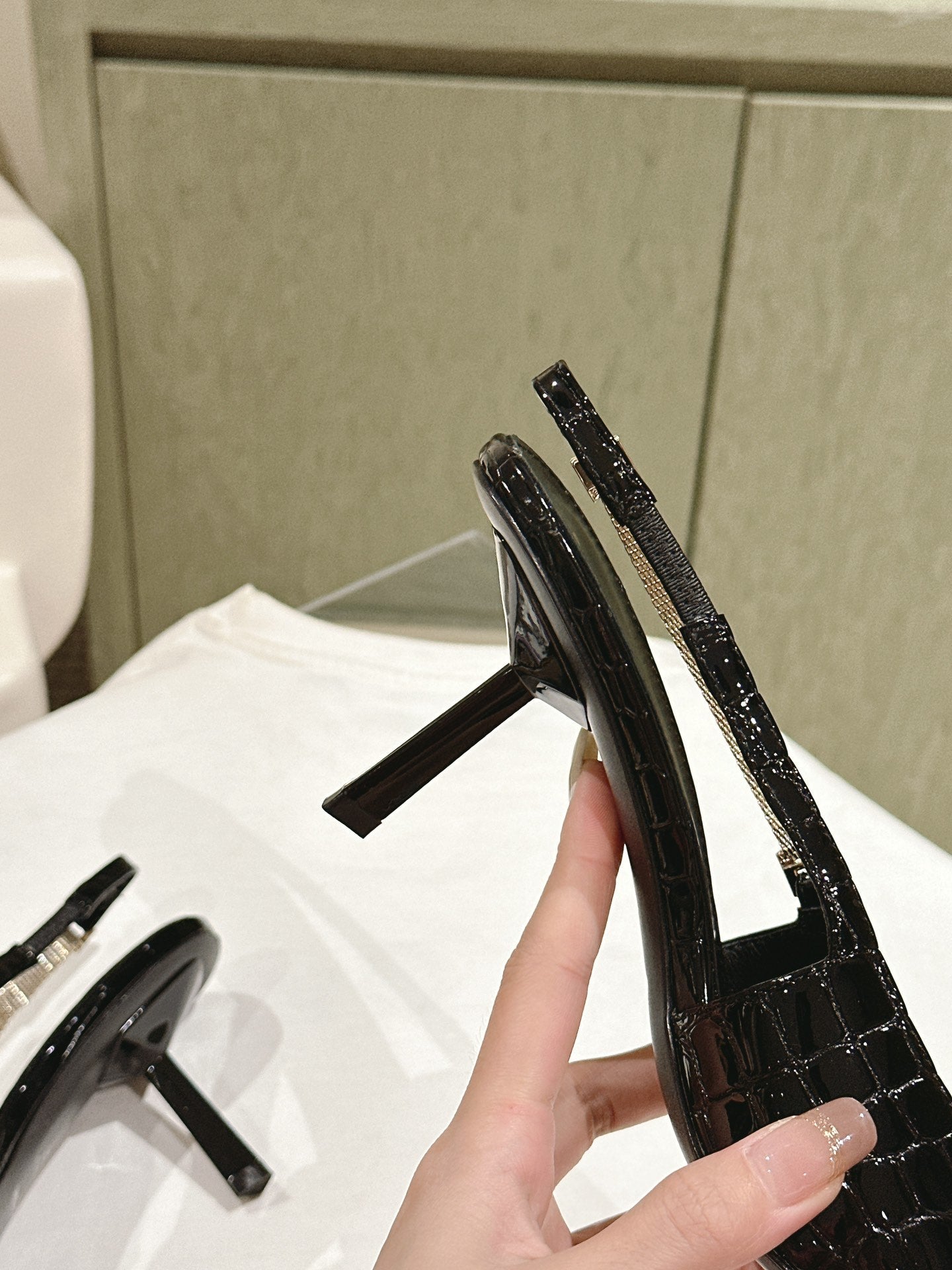 Saint Laurent BLAKE SLINGBACK PUMPS 80 IN BLACK CROCODILE-EMBOSSED LEATHER