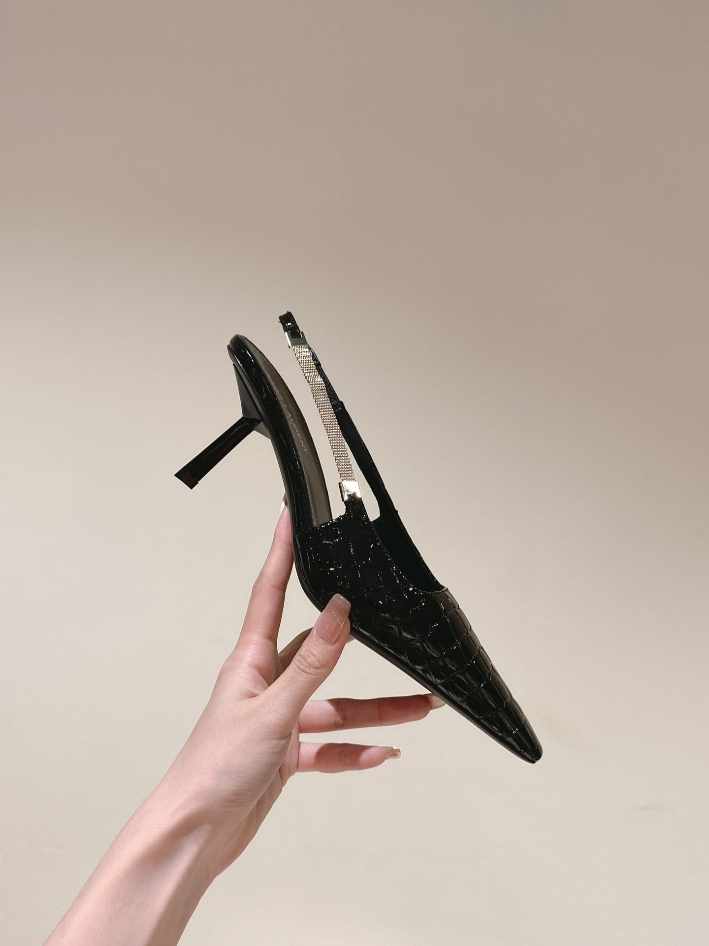 Saint Laurent BLAKE SLINGBACK PUMPS 80 IN BLACK CROCODILE-EMBOSSED LEATHER