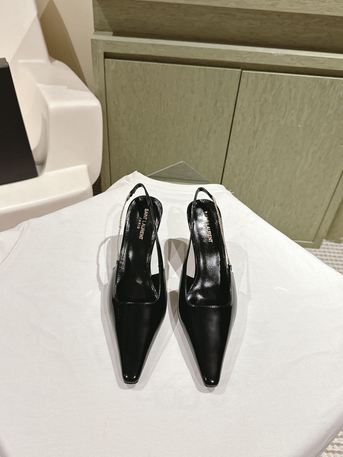Saint Laurent BLAKE SLINGBACK PUMPS 80 IN BLACK LEATHER