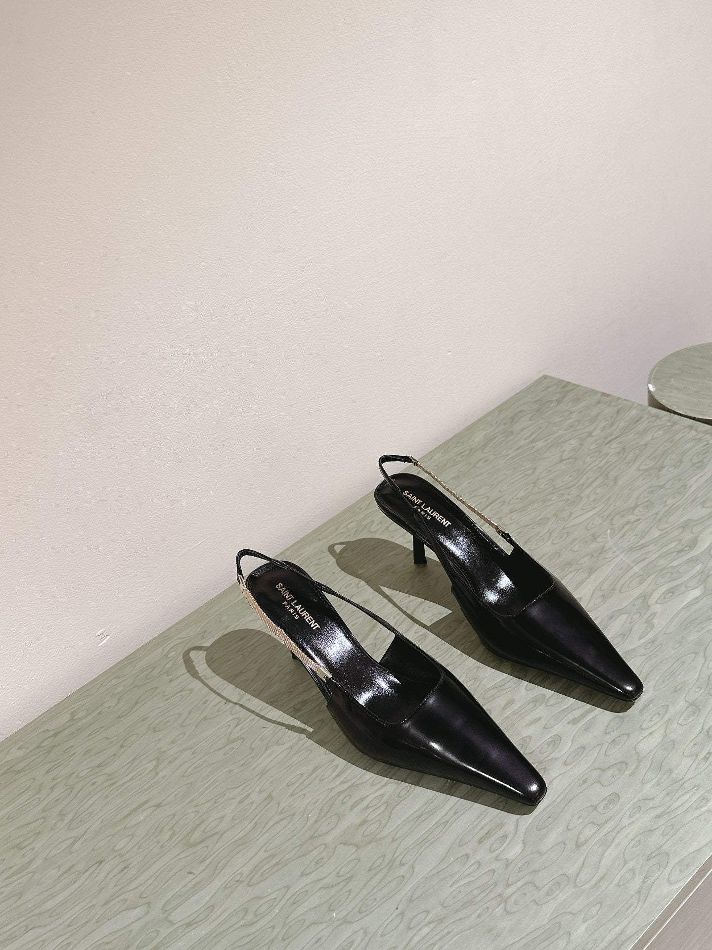 Saint Laurent BLAKE SLINGBACK PUMPS 80 IN BLACK LEATHER