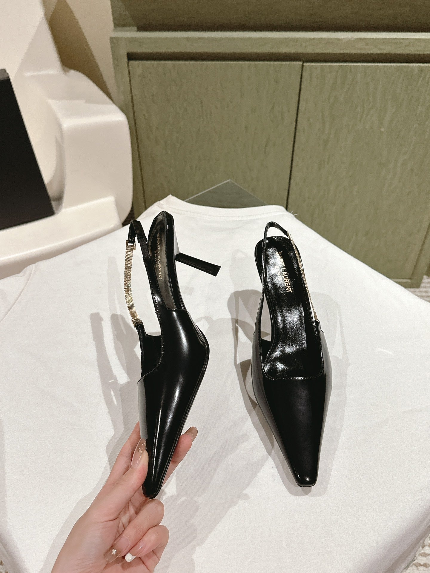 Saint Laurent BLAKE SLINGBACK PUMPS 80 IN BLACK LEATHER