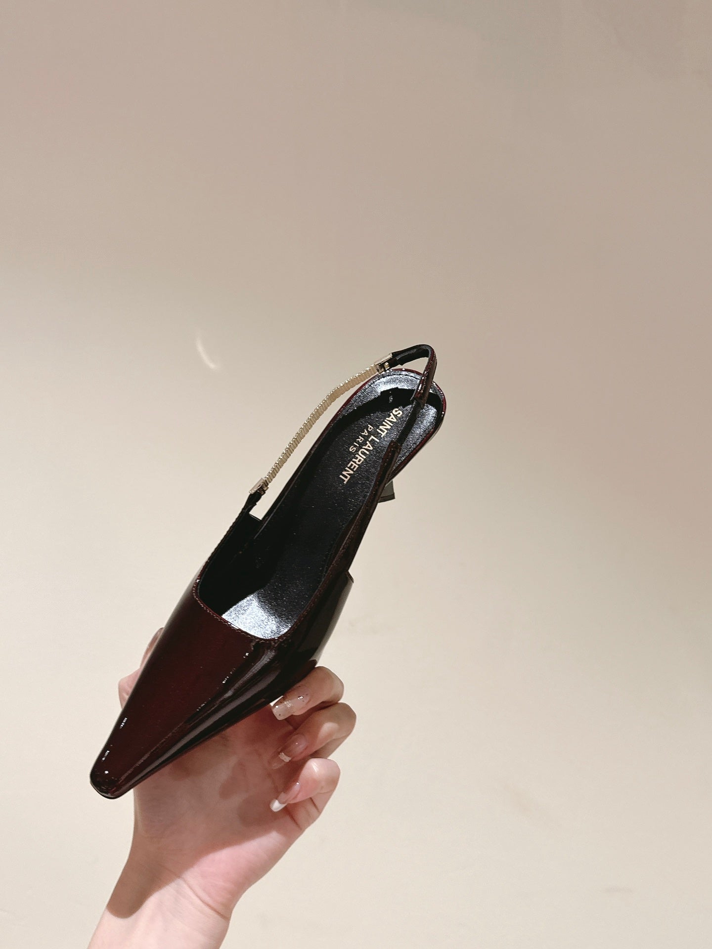 Saint Laurent BLAKE SLINGBACK PUMPS 80 IN WINE PATENT LEATHER